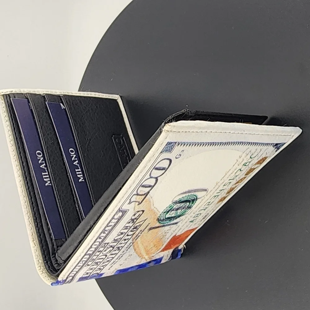 Milano Currency Print Wallet with Blue and White Design